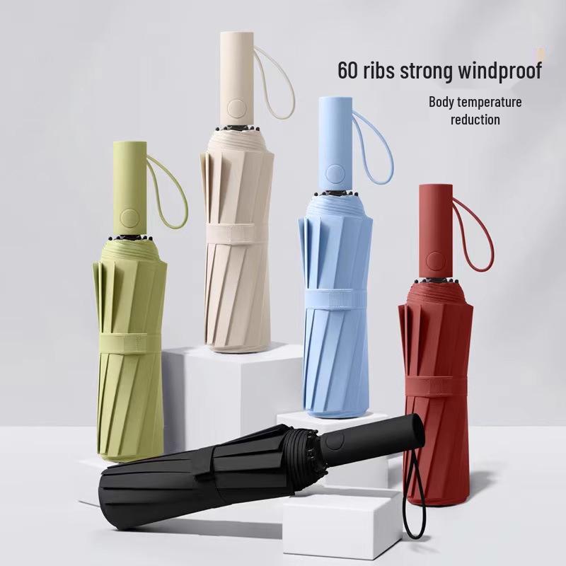Men's Fully Automatic Windproof Umbrella: 60 Ribs, Thickened, Reinforced, Folding, Dual-Use for Sun and Rain, Large Size