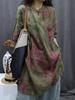2026 New Cotton and Linen Retro Print Women's Mid-Length Shirt Dress with Stand Collar and Frog Buttons