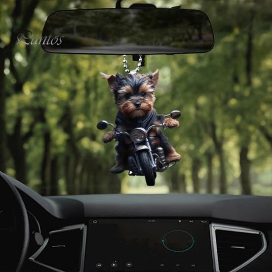 Akrylátový prívesok do auta Šteniatko jazdí na motocykli Závesný prívesok so šnúrkou na uchytenie Ľahký ornament na spätné zrkadlo Prívesok so zvieratkom Interiér auta