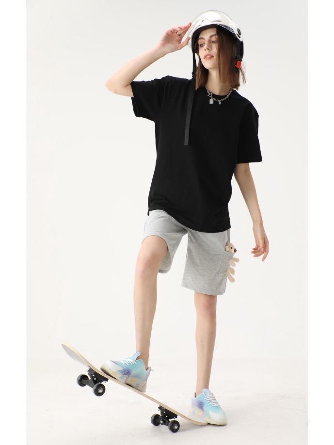 Men's Trendy Round Neck 230g Heavyweight Cotton Short-Sleeve T-Shirt - Loose Fit, Solid Color