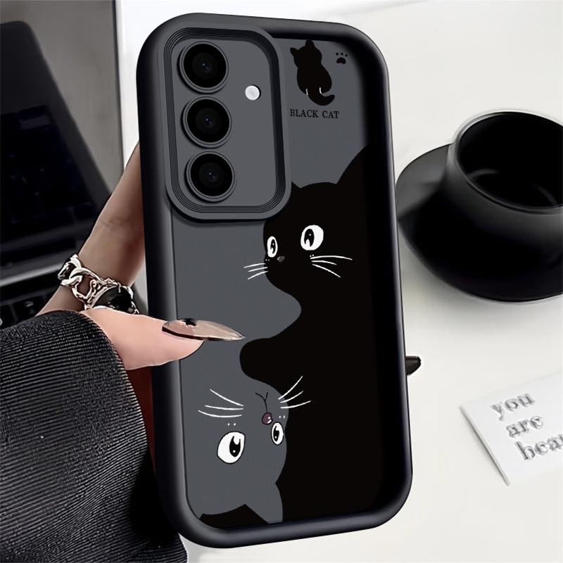 

Full Screen Twin Black Cat Phone Case For Samsung S24 S23 S22 Ultra Plus S21 A55 A54 A53 A52 A25 A15 A14 5G Silicone Soft Cover For Samsung S22