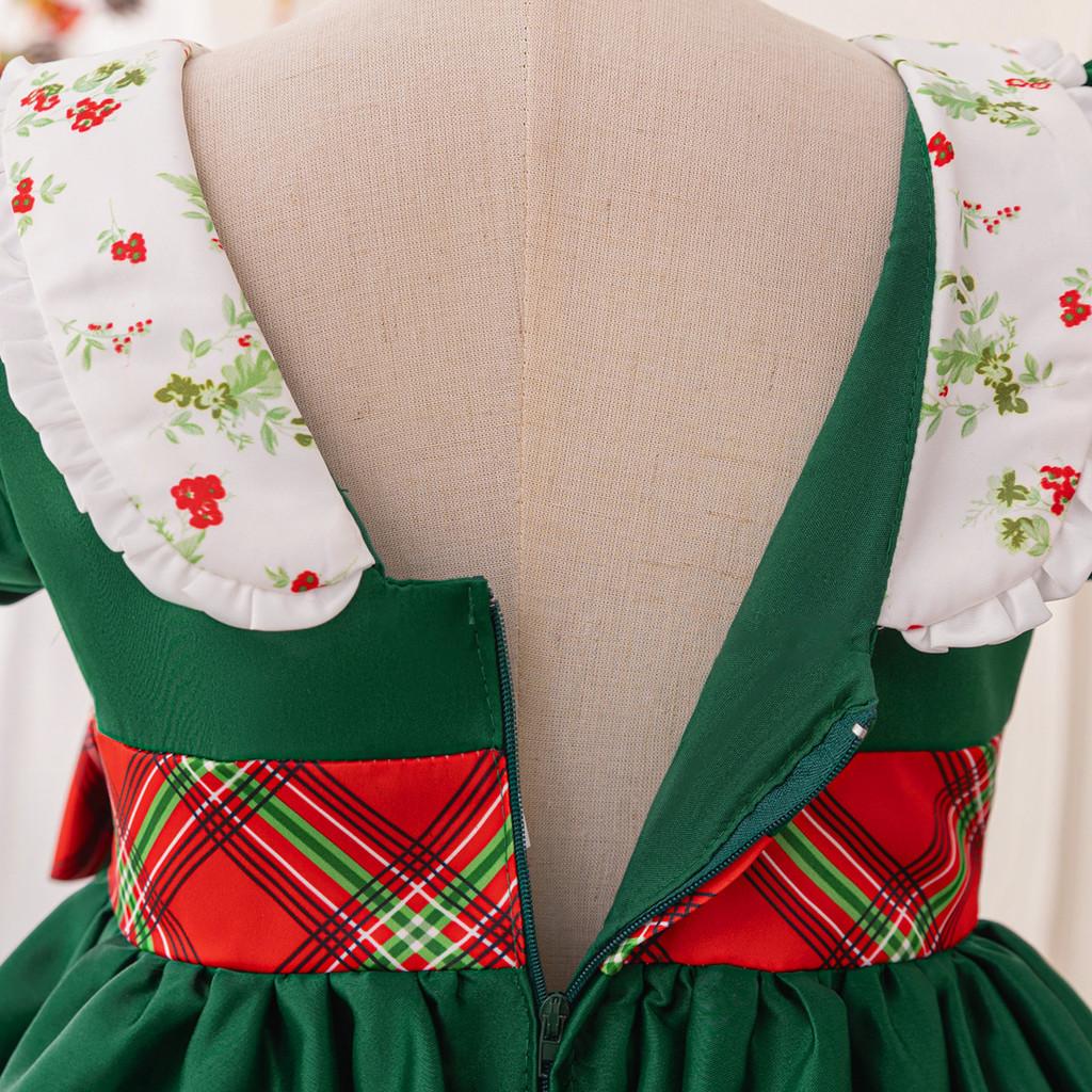 Kids Girls Santa Claus Xmas Elf Princess Bow Dress Children Christmas New Year Cosplay Costumes Kindergarten Performance Role Play Outfit