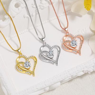 Female Heart Pendant Female, Diamond-Set Romantic Clavicle Chain Double Love Necklace
