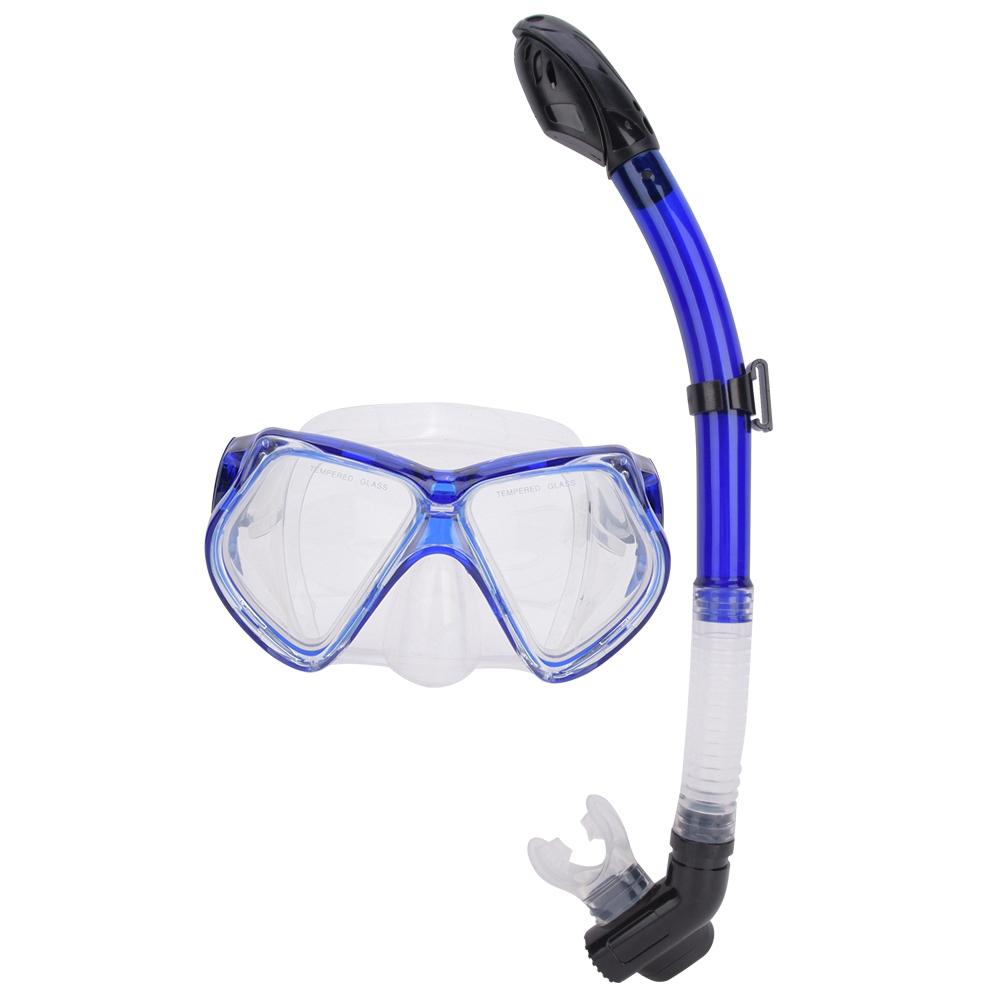 Professional Large Frame Diving Mask Swim Goggles Snorkeling Anti Fog Swimming Glasses Full Dry Breathing Tube(Blue