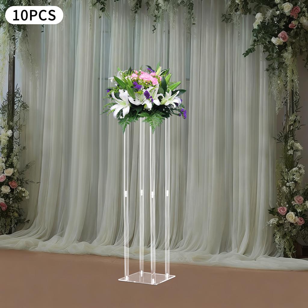 10pcs Acrylic Vase Set,23.6In Tall Clear Column Flower Vases for Wedding Centerpieces,Modern Geometric Table Decor Flower Stands