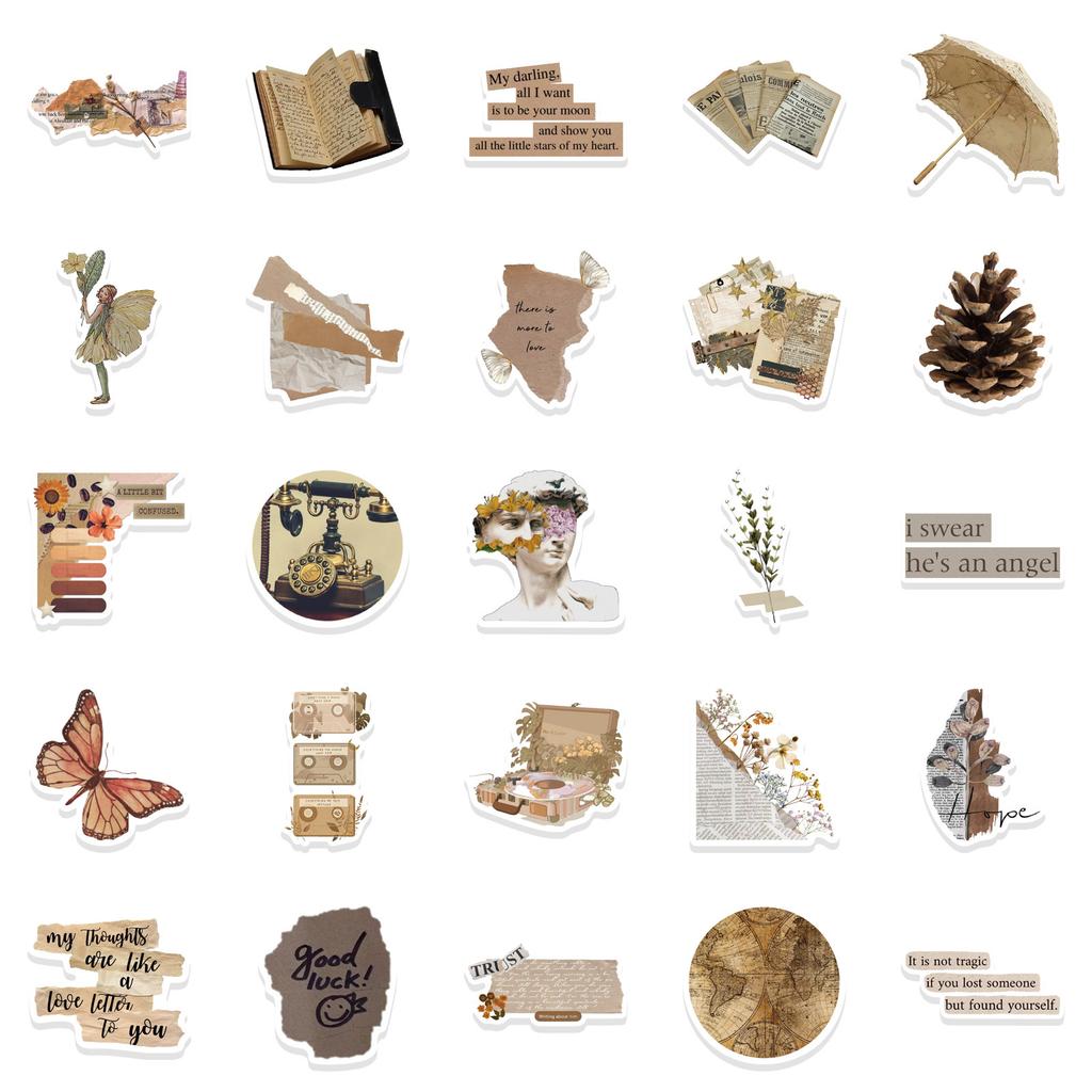 52 New Retro DIY Collage Graffiti Stickers Decorate Suitcase Pen Guitar Notebook Waterproof Hot Stamp