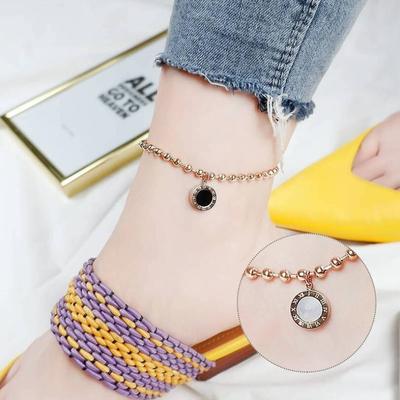 Titanium Steel Anklet Women Do Not Fade New Korean Version Personality Simple Bead Chain Net Red Foot Jewelry