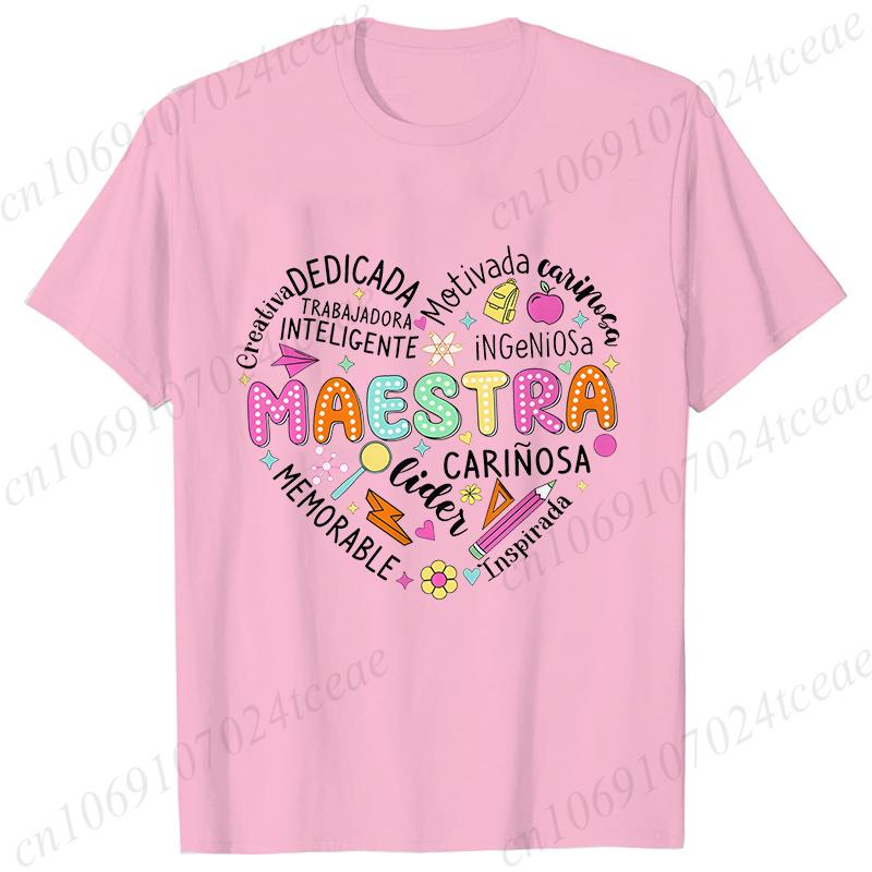 

Spanish Maestra Women Girl T-shirt Casual Short Sleeve Round Neck Fashion Tee Shirt Teacher Comfy Tee Top Teacher Summer Clothes S