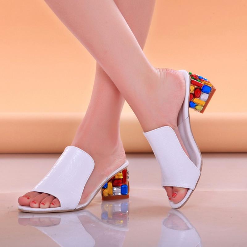 rhinestone block heel sandals