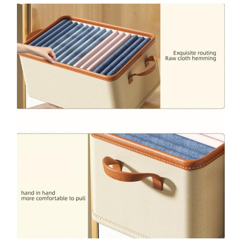 Clothing Storage Bins For Closet With Pu Handles Foldable Drawer Clothes Organizer For Organizing Wardrobe