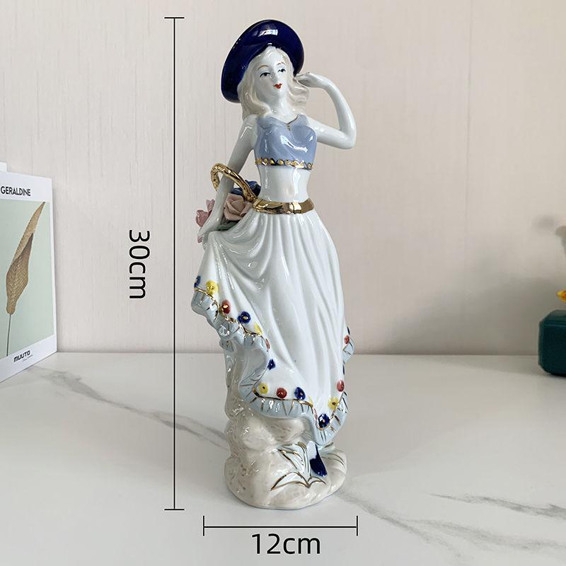 European Western Women Ceramic Statue Decoration Items Home Livingroom Furnishing Accessories Office Desktop Sculpture Ornaments
