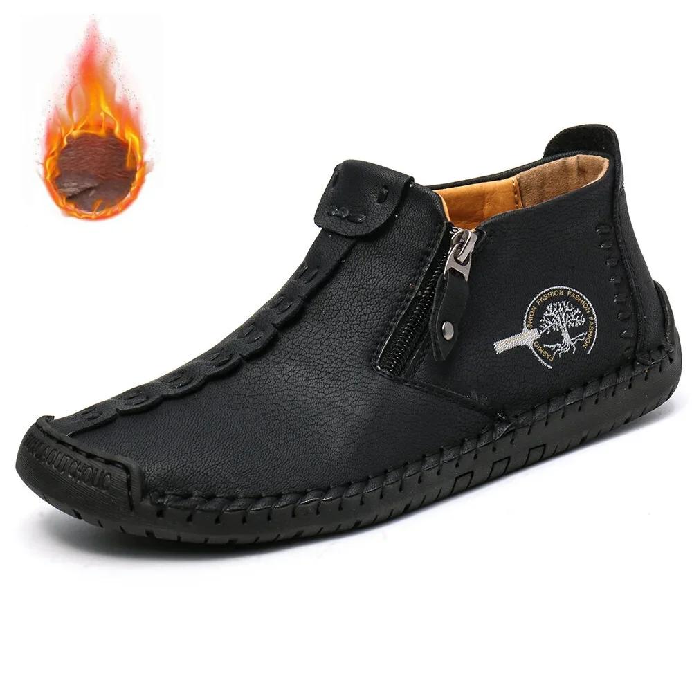 Men Boots Handmade Casual Ankle Boats for Man Male Hombres Walking Shoe Breathable Hombres Leather Wide Upright Zipper Shoes