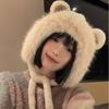 Bear Ear Plush Ear Pullover Cap Thickened Ski Scarf Caps Windproof Scarf All-in-one Hat  Women