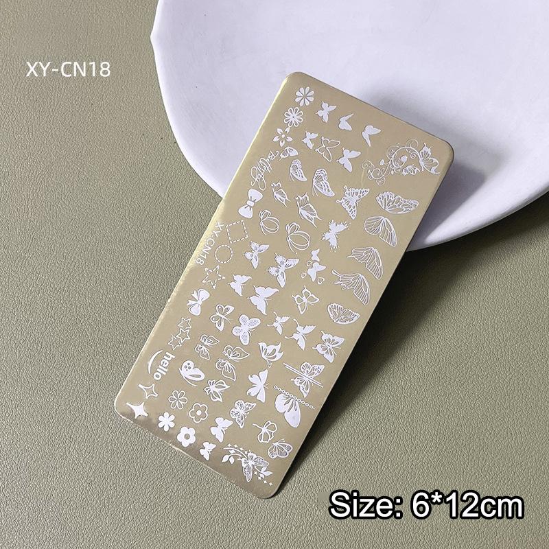 

12X6Cm Golden Rectangular Nail Stamping Plates Bowknot Butterfly Flower Cat Designs Nail Art Template For Diy Nail Decor Stencil
