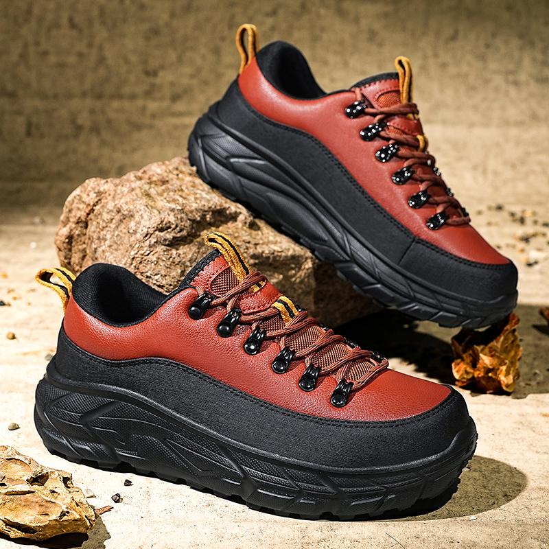 

Outdoor Plus Size Mens Hiking Shoes High Quality Leather Walking Sneakers Breathable Climbing Shoes Non Slip Work Sport Footwear 39 коричневий
