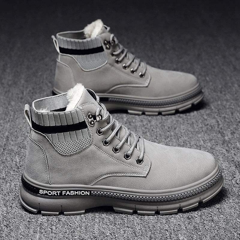 Autumn New Martin Boots Men's Versatile Casual Velvet Thickened Warm High-top Autumn Tooling Short Boots Men's Snow Boots