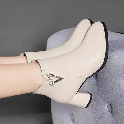 Stivaletti da Donna Invernali 2024 Nuovi Neri a Punta Rotonda con Tacco a Blocco e Cerniera Stivaletti Moda Strass Caldi Peluche Stivali da Neve Botas Mujer