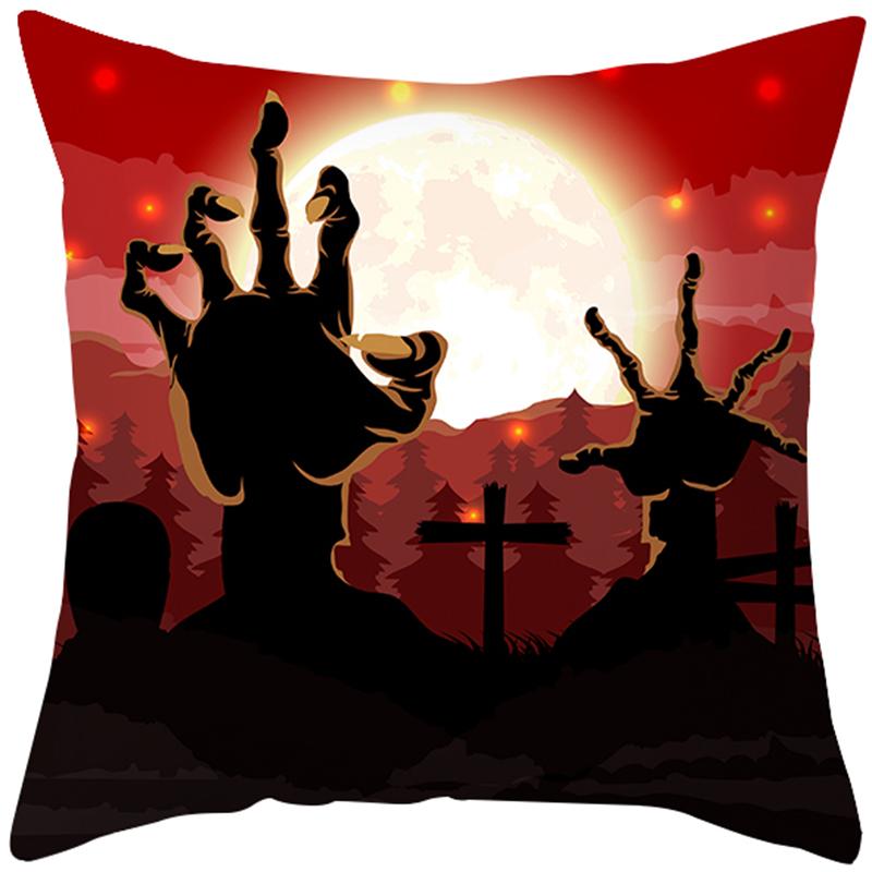 Halloween Theme Horror Pumpkin Bat Print Pattern Cushion Cover Home Living Room Sofa Decoration Square Throw Pillow Cover