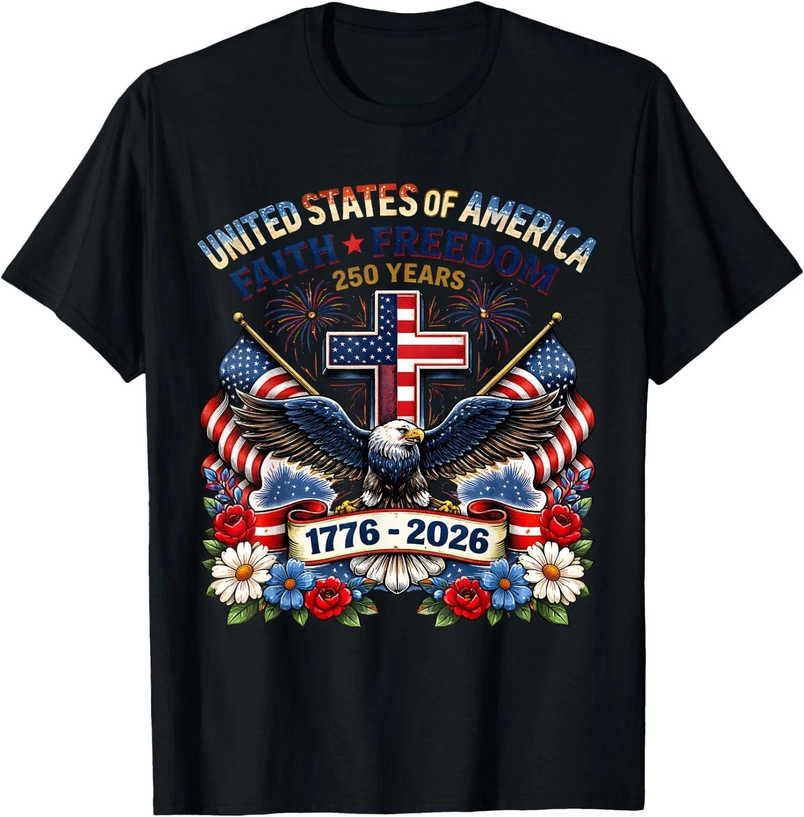 Vintage Faith Freedom 250 Years 1776 2026 Independence USA T-Shirt M