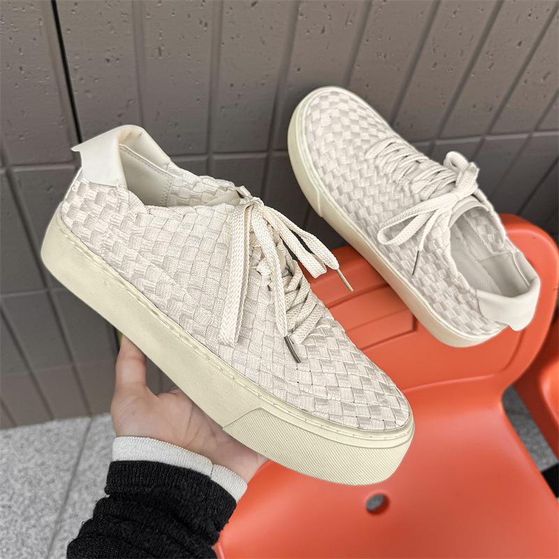 

New low-top breathable men s shoes niche hand-woven trendy casual board shoes men s X299 39 бежевий