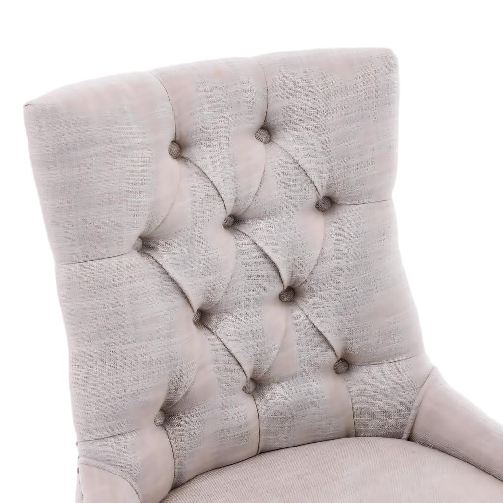 Dining Room Fabric Armchair with KD Legs and Decorative Rivets - Assemblable Upholstered Chair, Modern Design, 2-Piece Set
