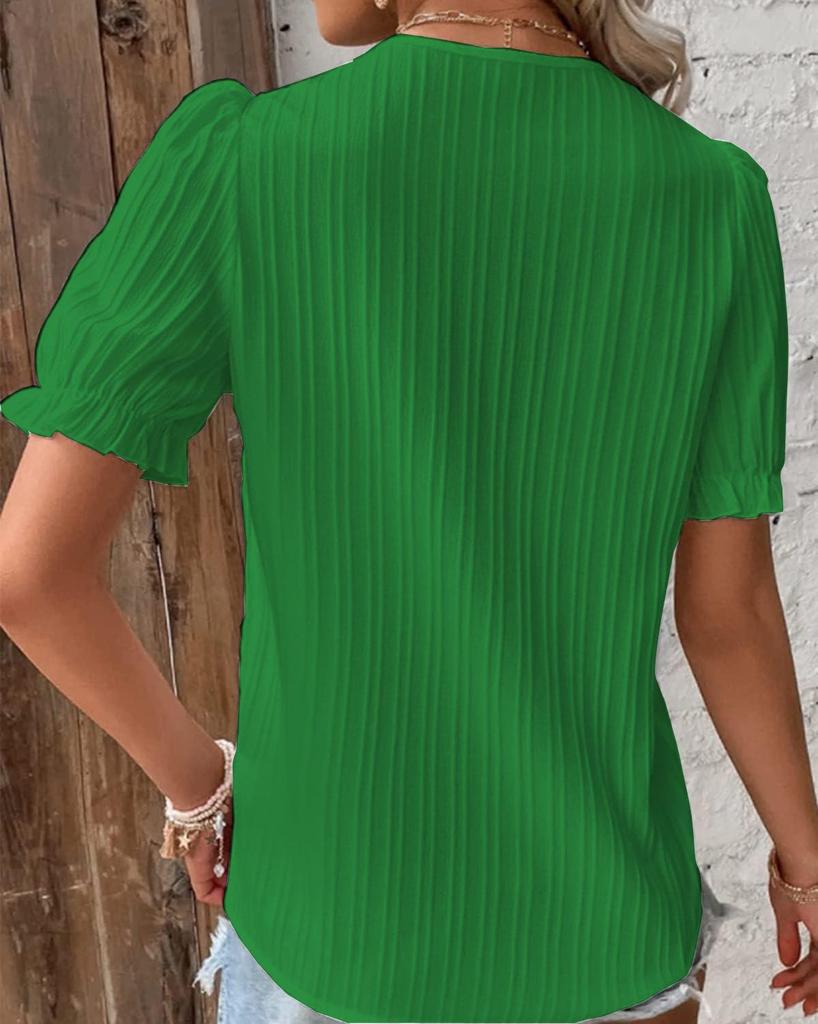 2023 Summer Women's European and American Fashion Hollow Short-Sleeve Shirt
