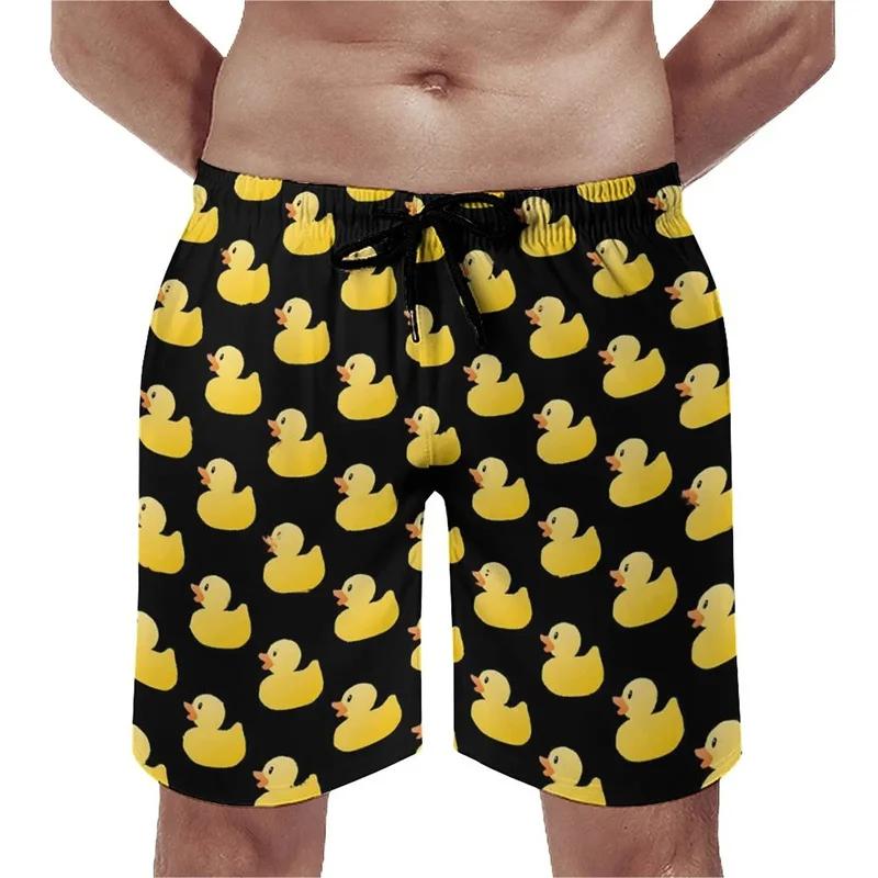 Summer New 3D Printed Cute Animal Yellow Duck Men's Children's Beach Shorts, Fun Street Style Swimming Trunkslvn