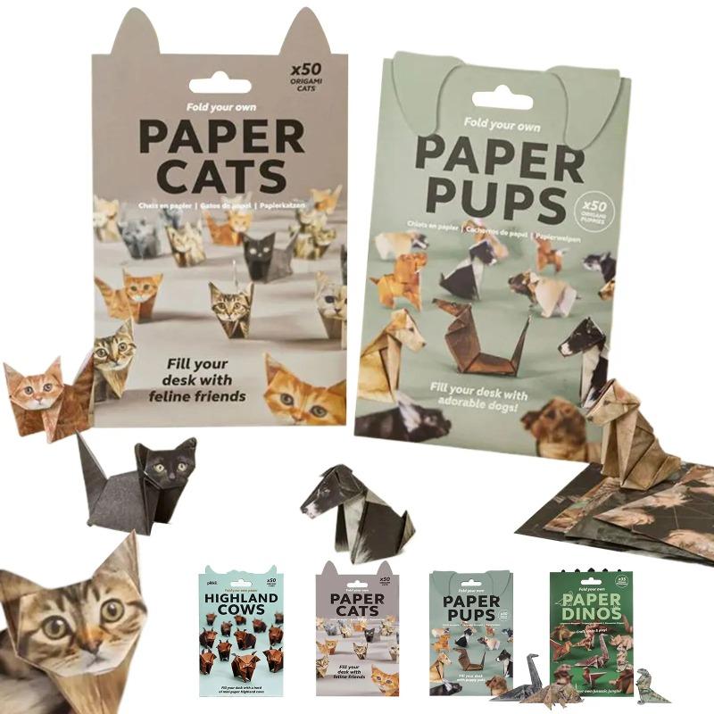 Cats Handmade Creative Diy Paper Cat Dog Dinosaur Folding Animal Folding Craft Paper Set For Decoration Kid Gifts