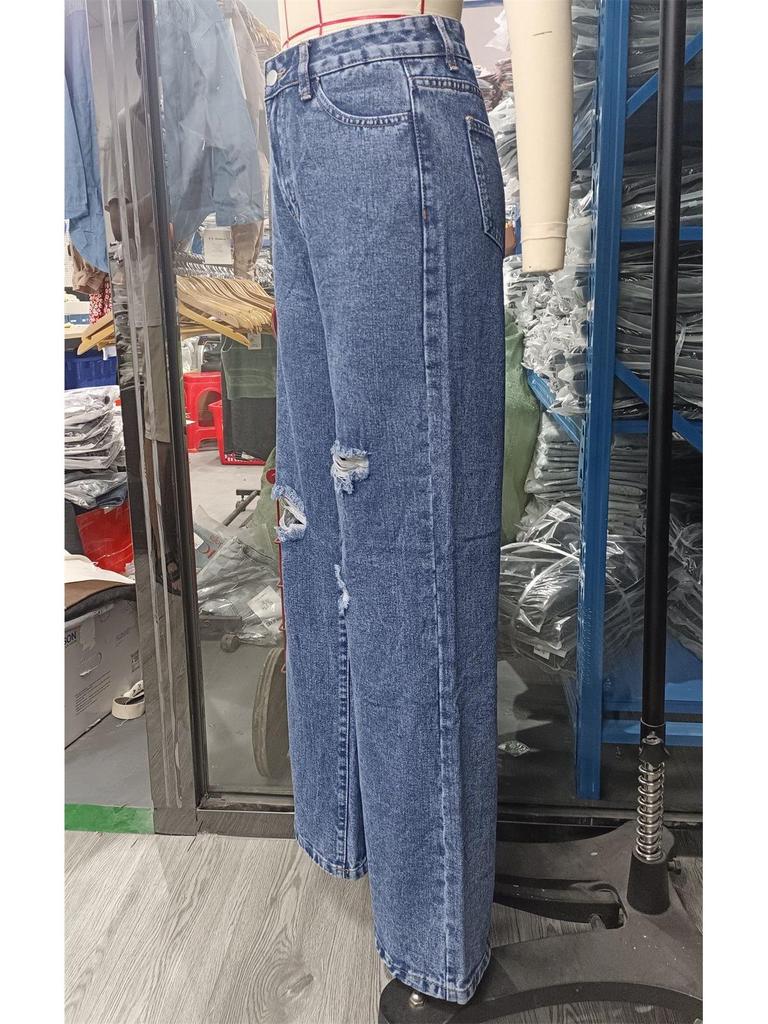 2025 Women's Light Blue Wide-Leg Washed Jeans