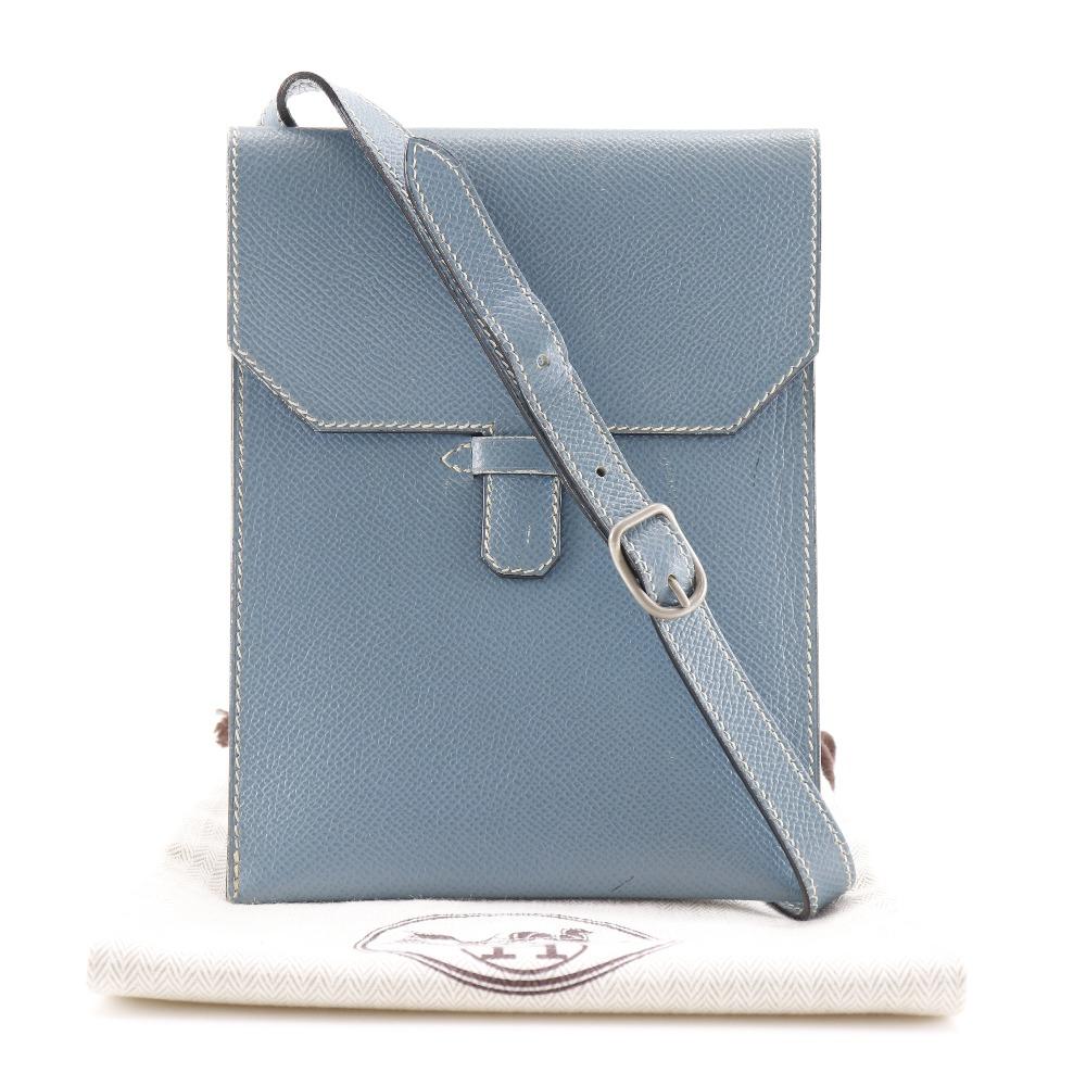 Hermes Amery Shoulder Bag Blue Gene Light Blue Courchevel Women Used