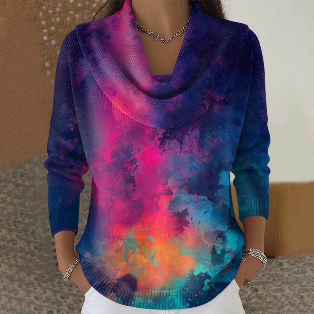 Dámský ležérní a módní svetr s dlouhým rukávem a potiskem, kulatým výstřihem