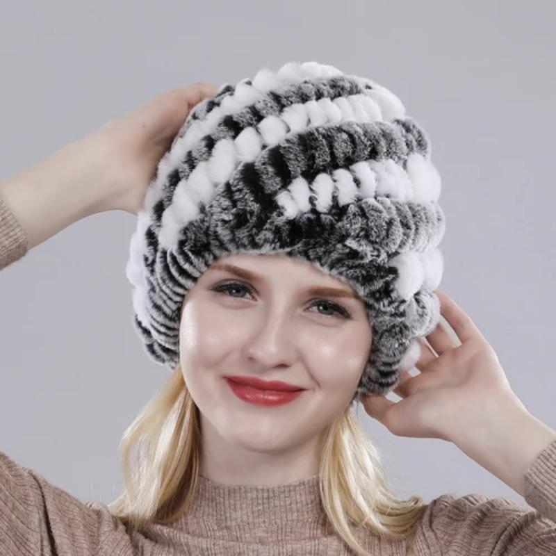 Russian Lady 100% Natural Real Rex Rabbit Fur Hats Women Kintted Outdoor Rex Rabbit Fur Hat New Warm Real Fur Caps