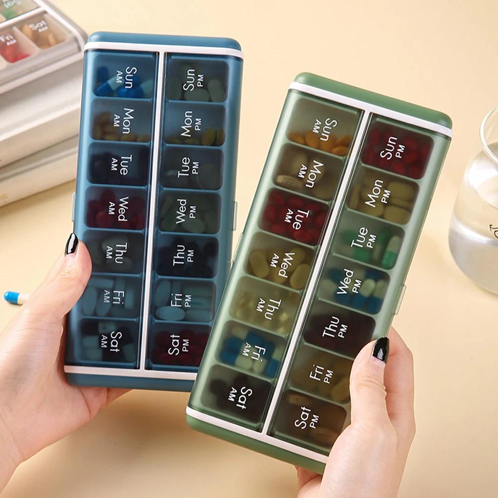 Weekly Pill Organizer 2 Times 7 Day Am Pm With Large Compartments, Pills Case Bpa-Free Pill Container For Vitamins, Fish Oils