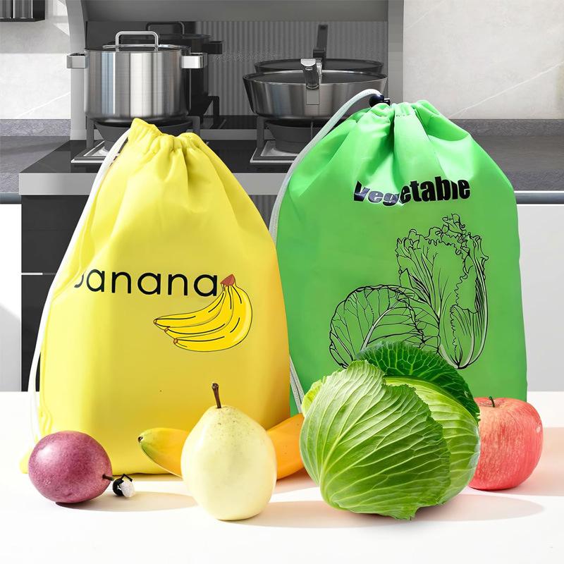 2Pcs Reusable Cotton Vegetable and Fruit Storage Bags Eco Friendly Drawstring Produce Fresh Keeping Pouches for Kitchen Refrigerator Freezer