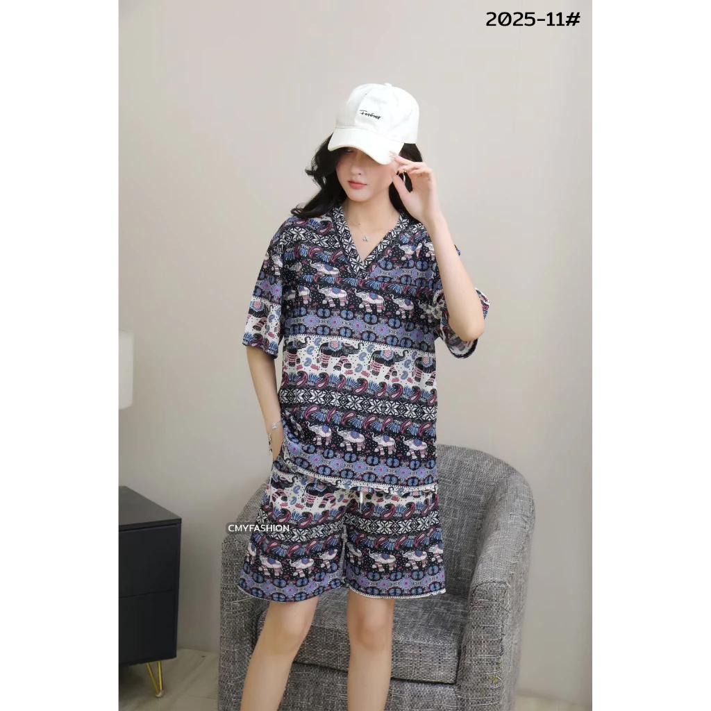 Elephant Pants Shorts Shirt Set V-neck Crop Top Short Sleeve Adjustable Elastic Waistband Strap Women Print Casual Boho Bohemian Retro Vintage