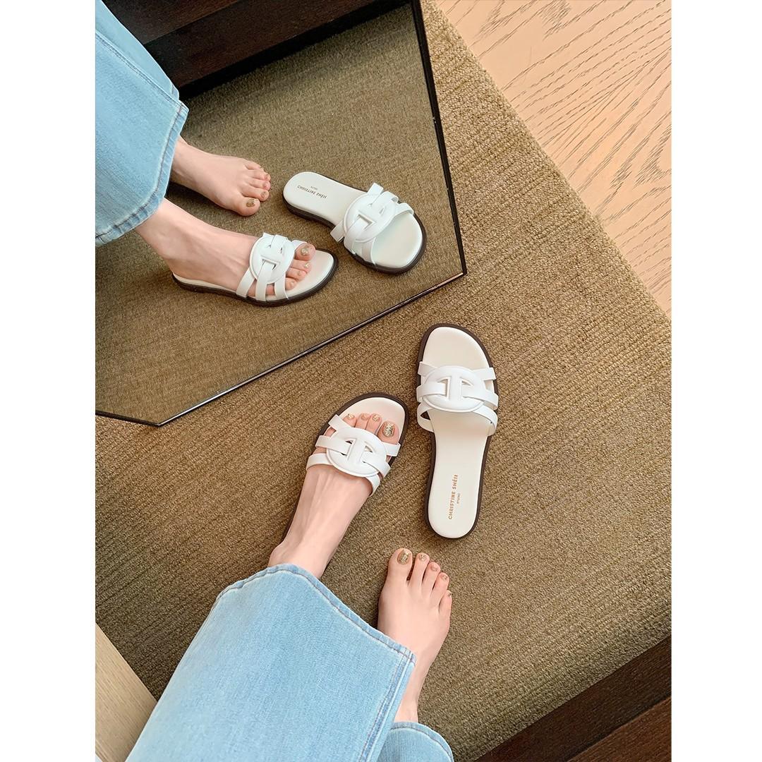 

Женские шлепанцы из коровьей кожи с пятачком, супермягкие, для пляжного отдыха, на плоской подошве, прохладные, для улицы, лето 40 белый