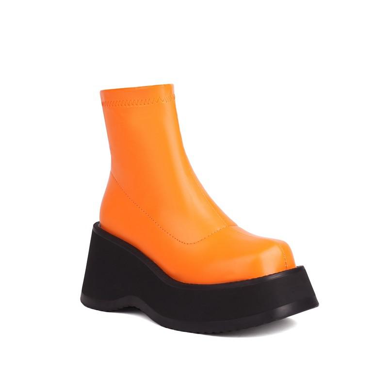 Bottines compensées à plateforme style punk gothique pour femmes, bout rond, talons hauts, courtes, fermeture éclair latérale, pointure 42