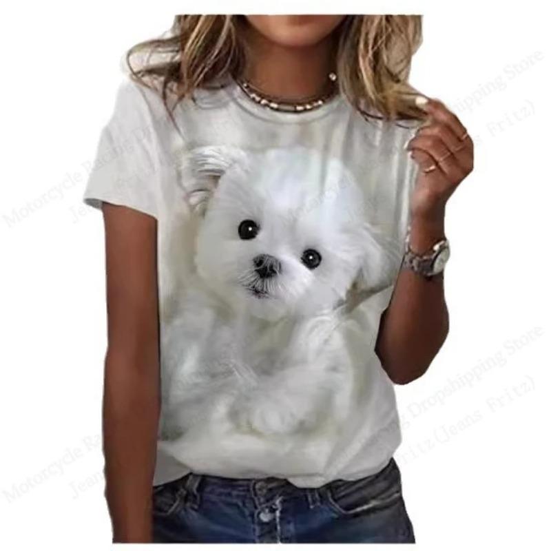 Summer Round Neck 3D Cat Print Top Fashionable Casual Short Sleeved Women's T-shirts