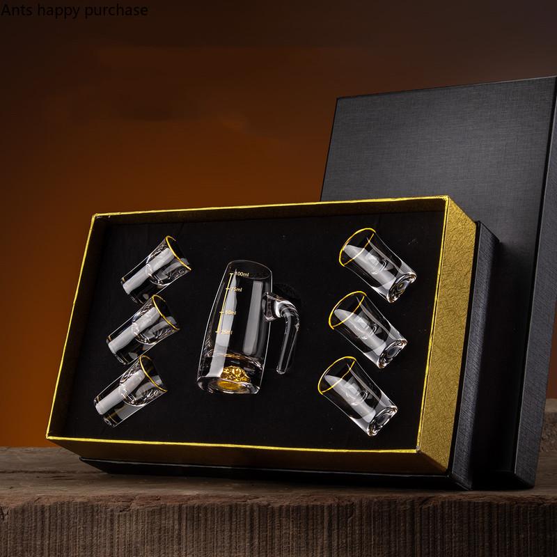 Skleněné barové nádobí, 7dílná sada sklenic na víno, sada sklenic na panáky, sklenice na bílé víno, džbán na víno, barové sady, vynikající dárková krabička