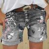 Summer Women's Fashion Tie Dye Print Denim Shorts Casual  Holes Rolled Up Jean Shorts