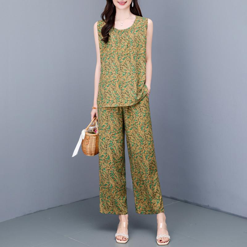 Summer Two Piece Set for Women Clothes Sleeveless Plus Size Elegant Casual Pants Sets