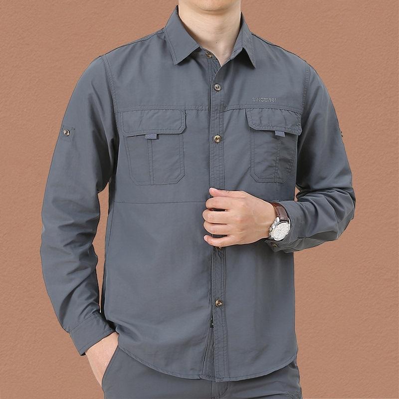 Outdoor Military Long-sleeved Shirt Autumn Multi-bag Set Without Ironing Thin Shirt Men's Work Clothes Embroidery