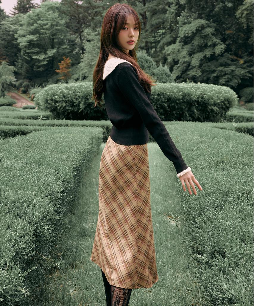 Lora Lora Check Midi Skirt Brown