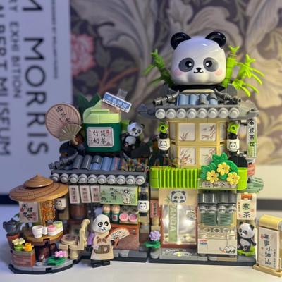NOVÝ Panda Pet Zoo Kavárna Obchod Skládací Pohled na ulici Obchod Jídlo Dům Stavebnice Dívky Kostky Model Dětská hračka Děti