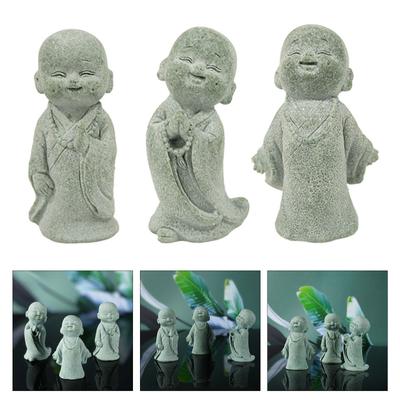 Set of 3 Miniature Faux Sandstone Monk Statues Figurines for Potted Plant Aquariums Decors and Collectibles Ornaments