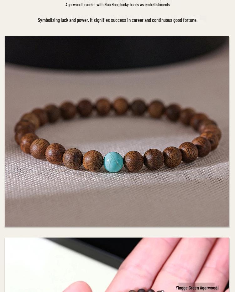 Hainan Green Qinan Agarwood Bracelet - Old Material Couple's Single Ring Buddhist Prayer Beads.