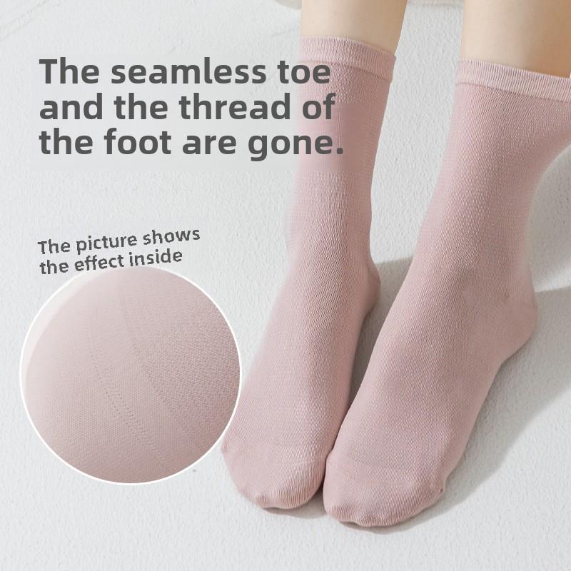 5 Pairs of Female Autumn Silk Deodorizing and Sweat Absorbing Long Tube Cotton Socks