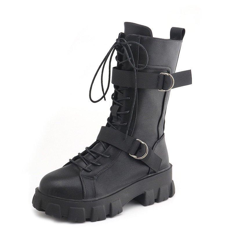 Fashion Women's Boots Fashion Motorcycle Boot Luxury High-tops Leather Boot Non Slip Platform Boots for Women Knight Boots Botas Mujer
