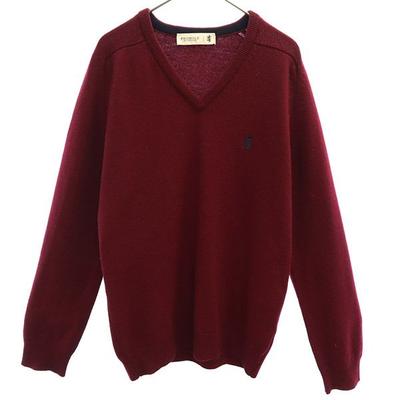 Pringle of Scotland Wolle Langarm V-Ausschnitt Pullover S Rot Strick Herren Gebraucht