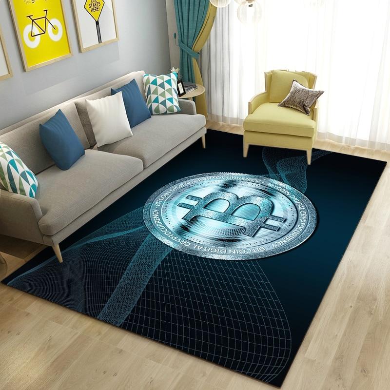 3D Bitcoin Area Rug Large,Carpet Rug for Living Room Bedroom Sofa Kitchen Doormat Decoration,Children Play Non-slip Floor Mat